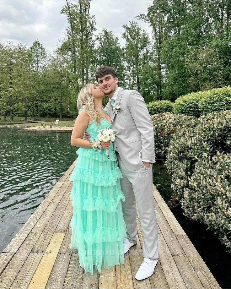 A Line Ruffles Green formal dresses Bridesmaid Dresses evening gown Prom Dress